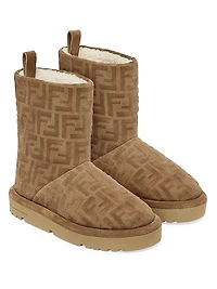 FF Logo Shearling-Lined Suede Ankle Boots
