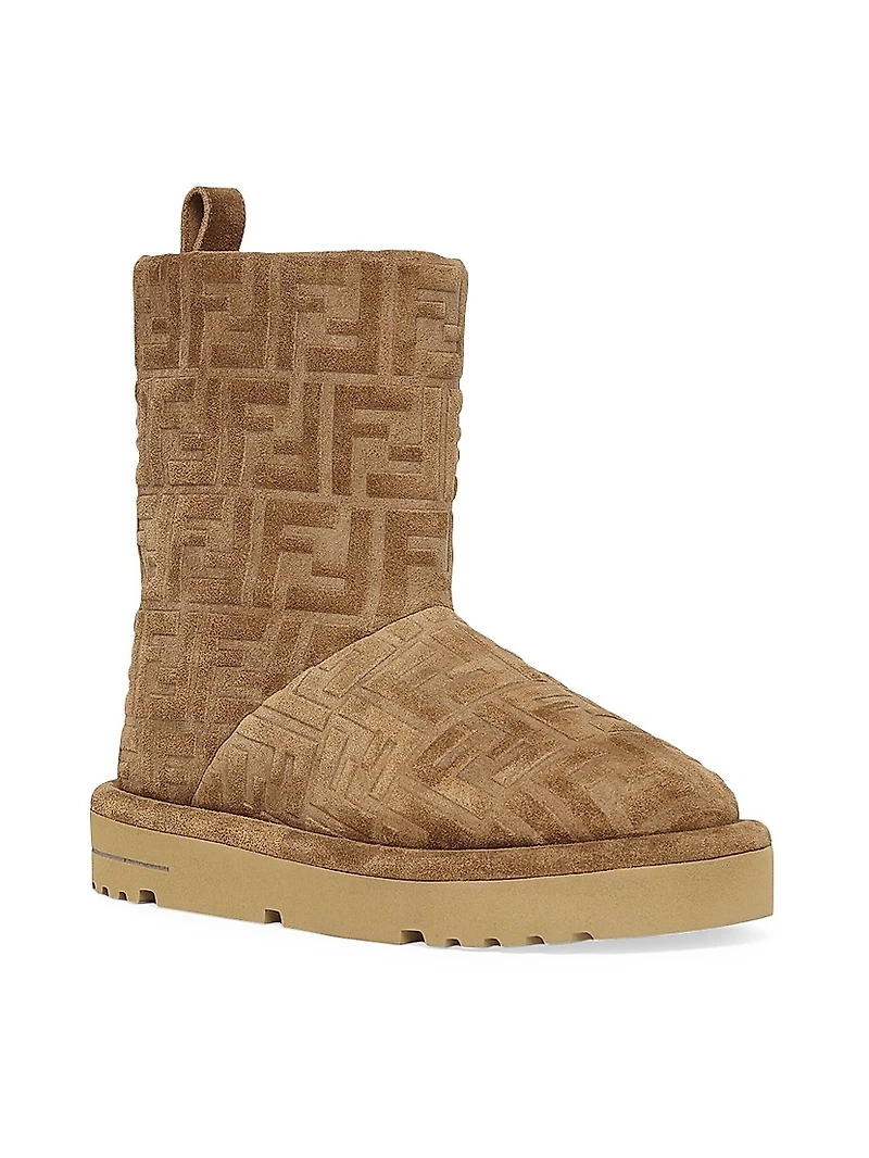 FF Logo Shearling-Lined Suede Ankle Boots