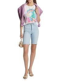 Rider Fray High-Rise Denim Bermuda Shorts