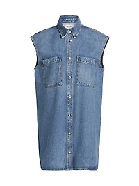 The Sleeveless Front-Snap Denim Mini Shirtdress