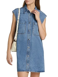 The Sleeveless Front-Snap Denim Mini Shirtdress