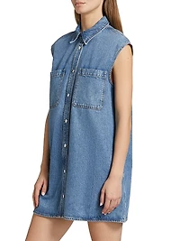 The Sleeveless Front-Snap Denim Mini Shirtdress