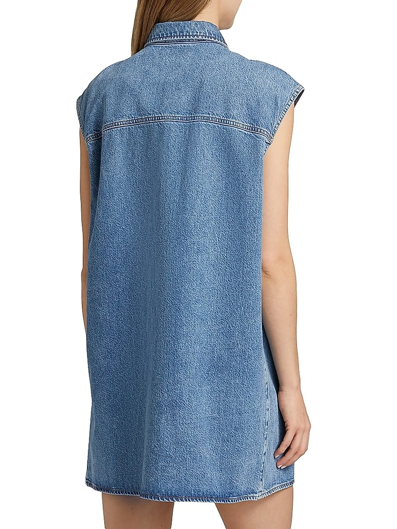 The Sleeveless Front-Snap Denim Mini Shirtdress