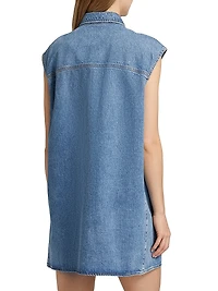 The Sleeveless Front-Snap Denim Mini Shirtdress