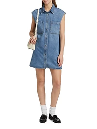 The Sleeveless Front-Snap Denim Mini Shirtdress