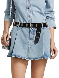 The Pleated Cotton Denim Miniskirt