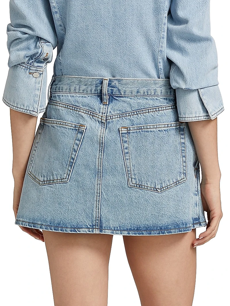The Pleated Cotton Denim Miniskirt