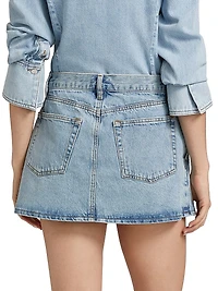 The Pleated Cotton Denim Miniskirt