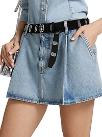 The Pleated Cotton Denim Miniskirt