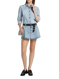 The Pleated Cotton Denim Miniskirt