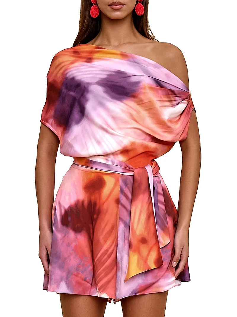 Edah Draped Printed Off-The-Shoulder Romper