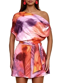 Edah Draped Printed Off-The-Shoulder Romper