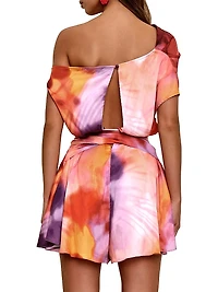 Edah Draped Printed Off-The-Shoulder Romper