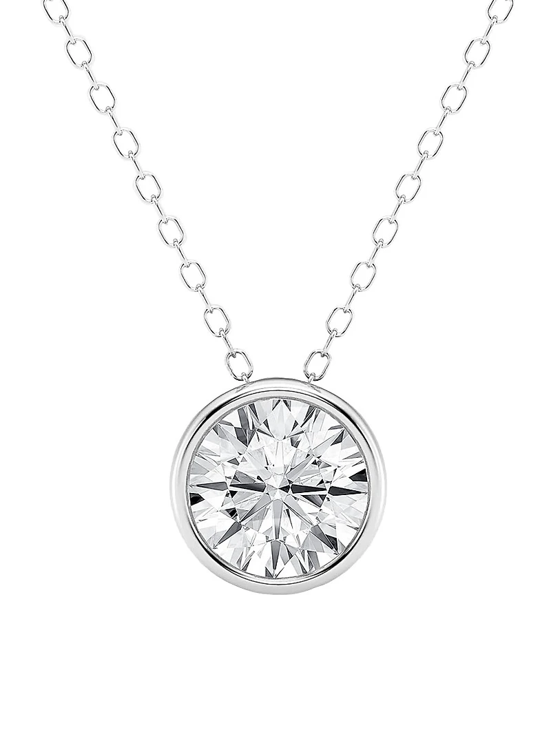 Platinum Or 14K Gold & Natural Diamond Bezel Pendant Necklace/0.50-2.00 TCW
