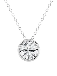 Platinum Or 14K Gold & Natural Diamond Bezel Pendant Necklace/0.50-2.00 TCW