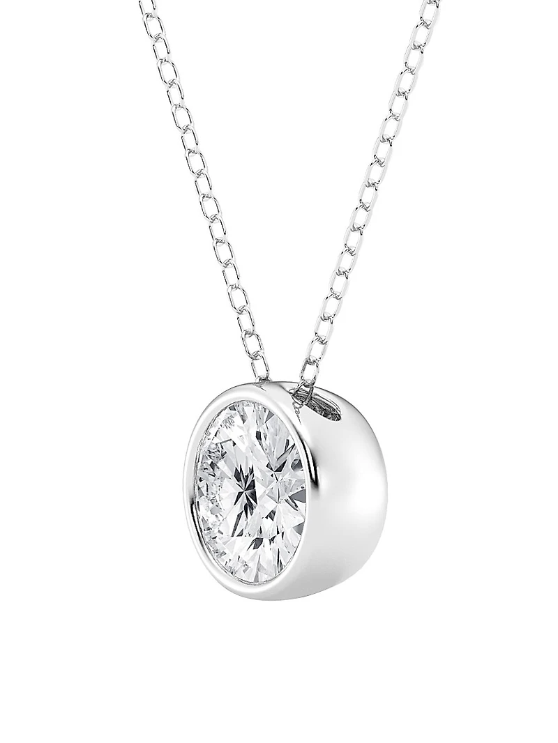 Platinum Or 14K Gold & Natural Diamond Bezel Pendant Necklace/0.50-2.00 TCW