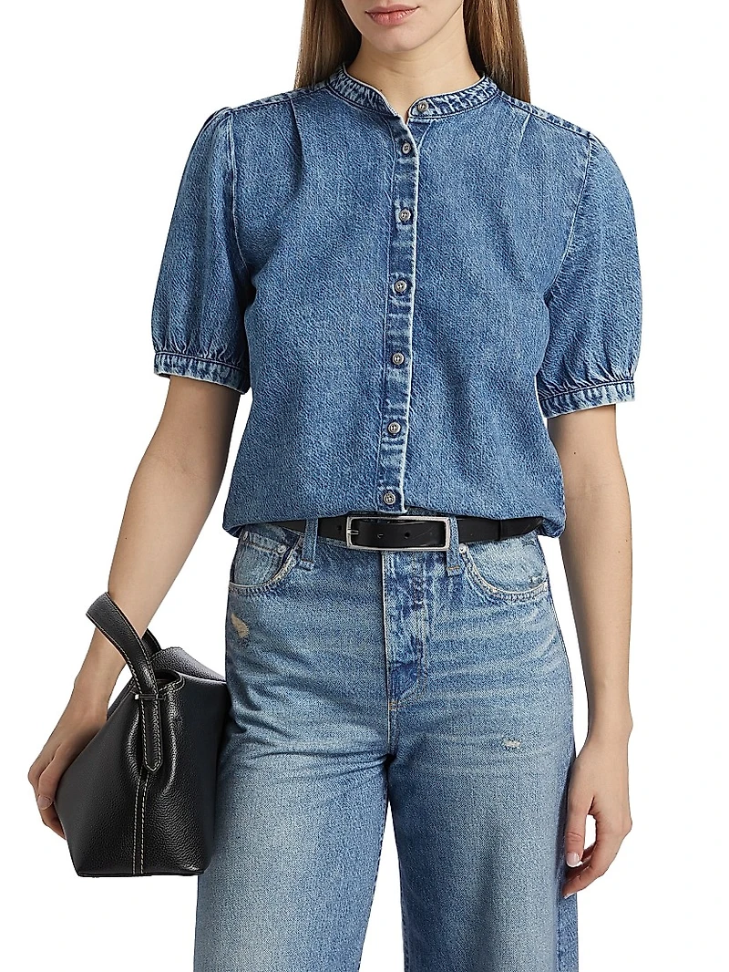 Ultra Featherweight Jordan Denim Puff-Sleeve Top