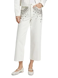 Andi Embellished High-Rise Ankle Wide-Leg Jeans
