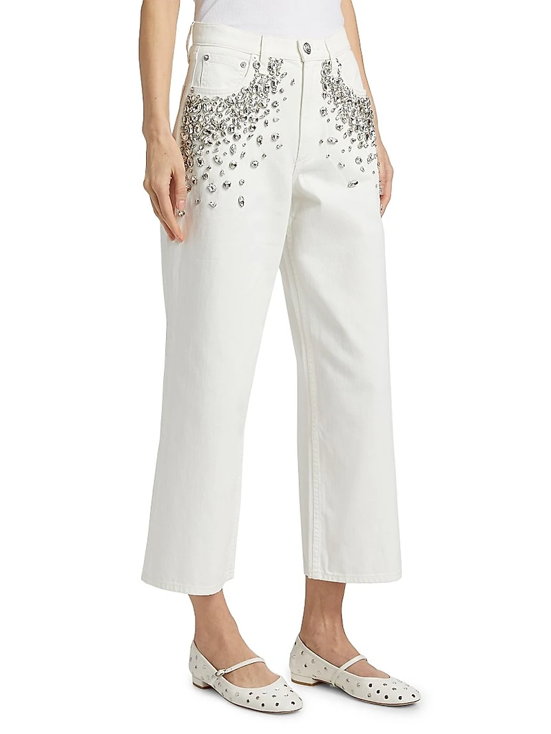 Andi Embellished High-Rise Ankle Wide-Leg Jeans