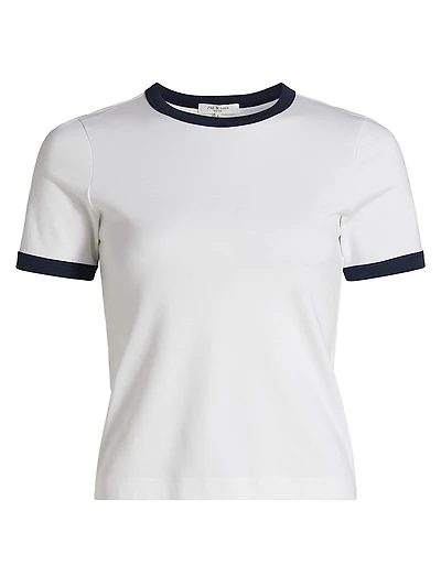 Mia Ringer Contrast Trim Cotton T-Shirt