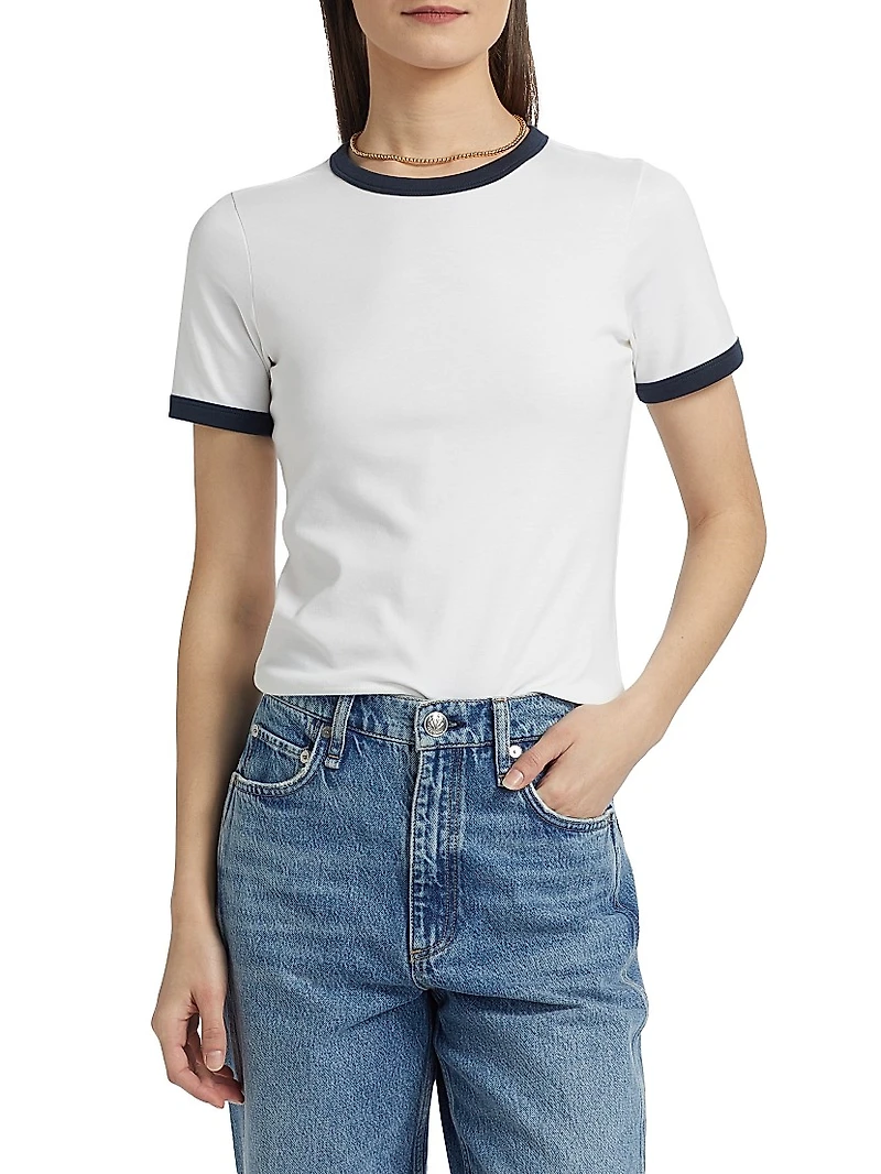Mia Ringer Contrast Trim Cotton T-Shirt