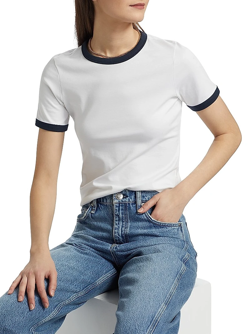 Mia Ringer Contrast Trim Cotton T-Shirt