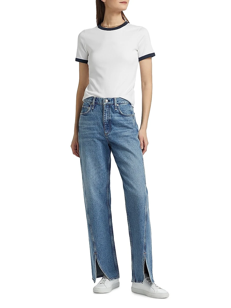 Mia Ringer Contrast Trim Cotton T-Shirt