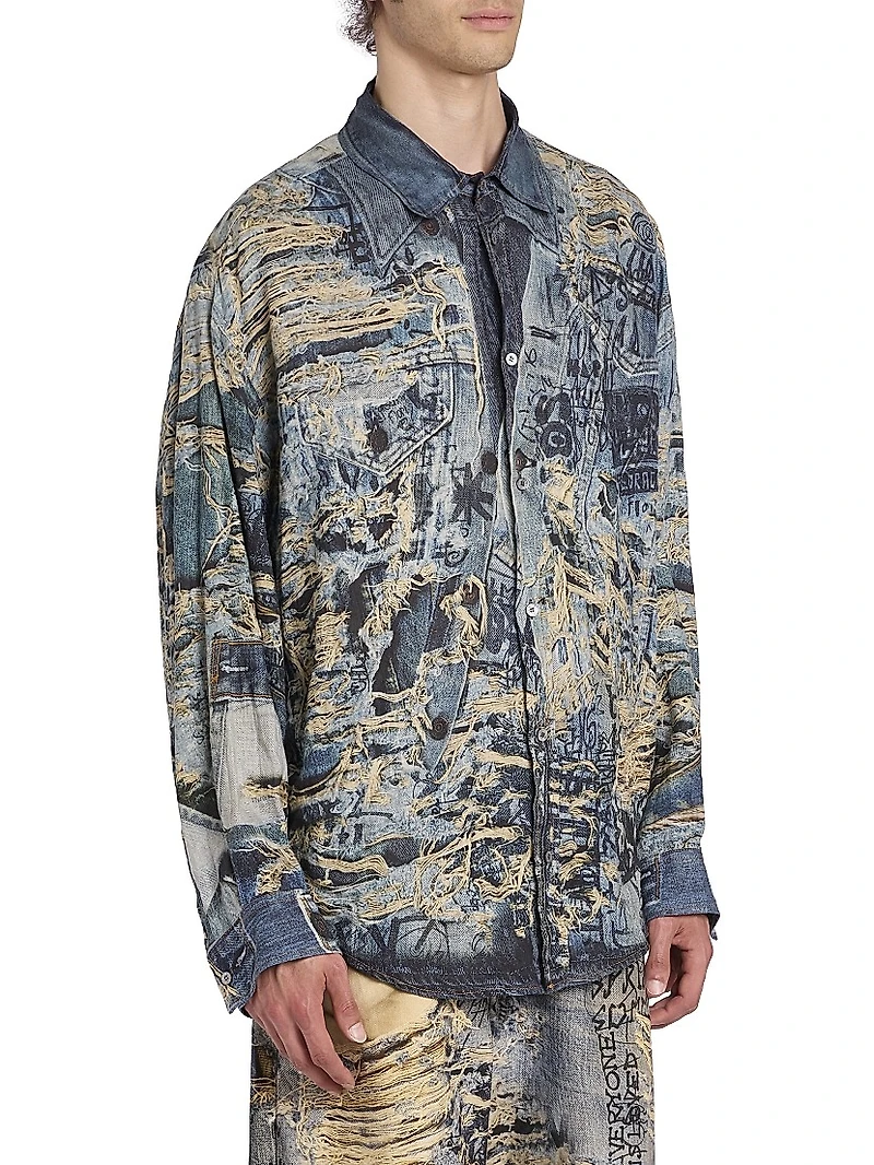 Setar Torn Scribble Printed Linen Shirt