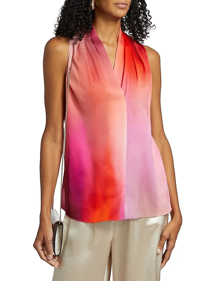 Sydonie Printed Stretch Silk Sleeveless Blouse