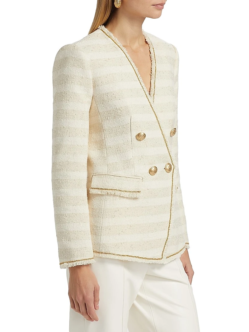 Hesper Striped Tweed Double-Breasted Blazer