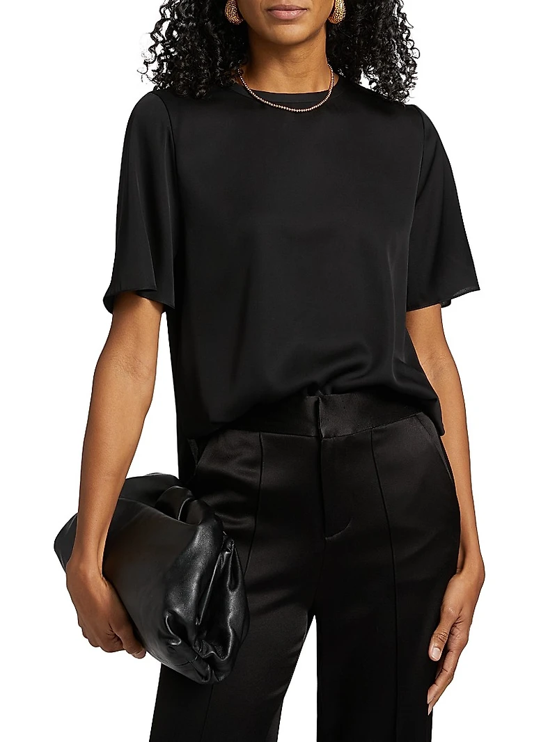 Maryl Stretch Silk Crewneck T-Shirt