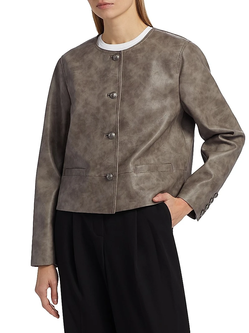 Lyles Denim-Printed Faux Leather Jacket