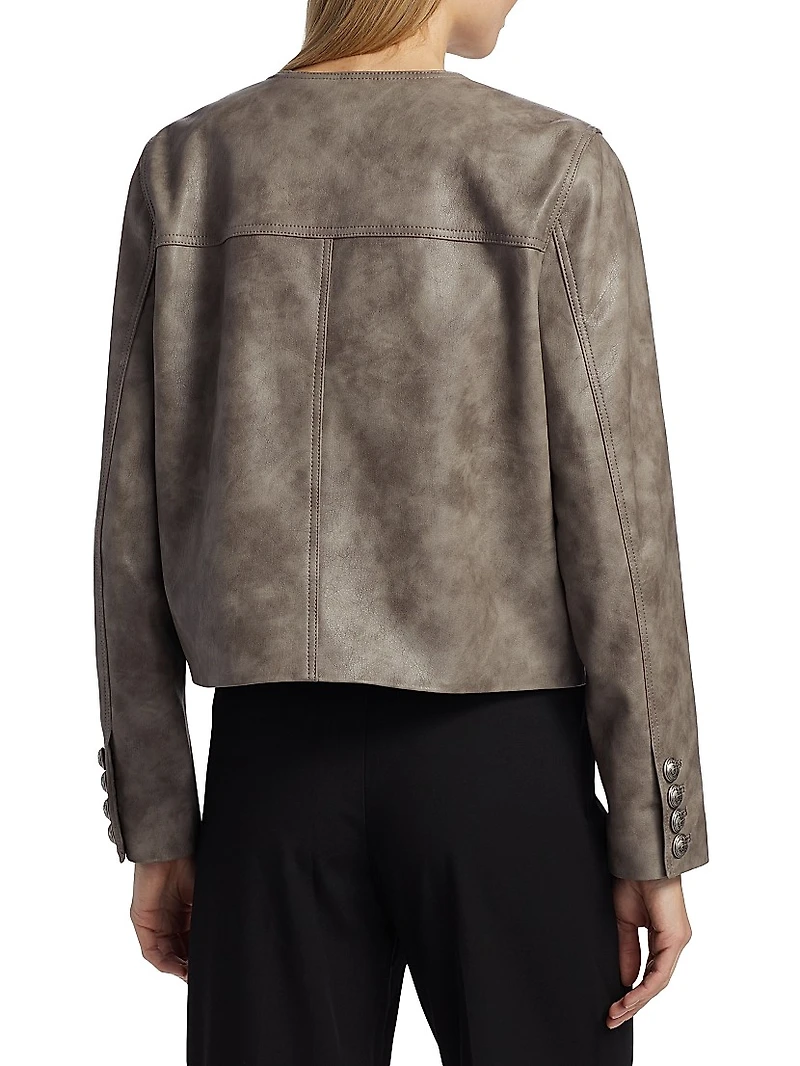 Lyles Denim-Printed Faux Leather Jacket