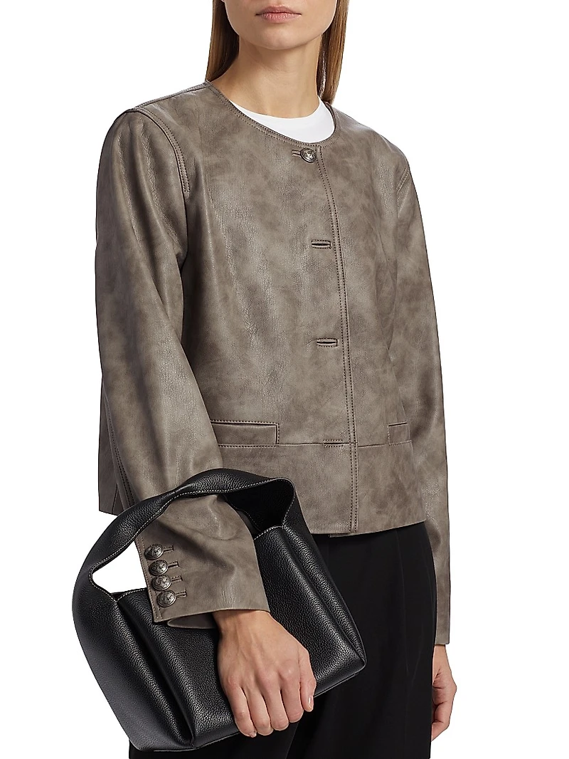 Lyles Denim-Printed Faux Leather Jacket