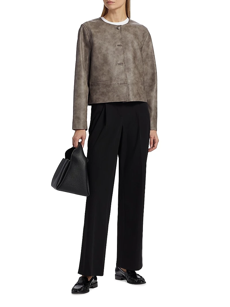 Lyles Denim-Printed Faux Leather Jacket