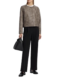 Lyles Denim-Printed Faux Leather Jacket