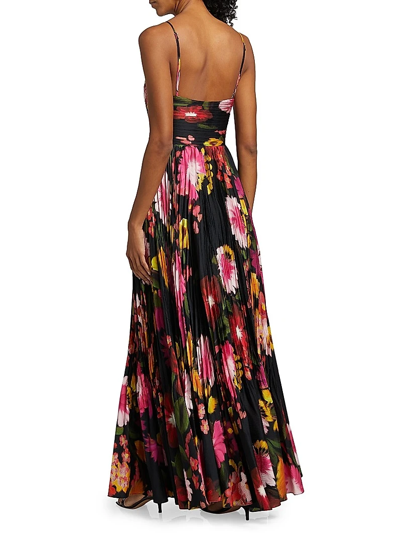Yonah Pleated Floral Satin Maxi Dress