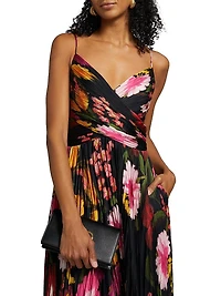 Yonah Pleated Floral Satin Maxi Dress