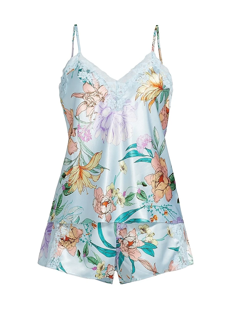 Josie 2-Piece Lace-TrimmedFloral Satin Camisole Set