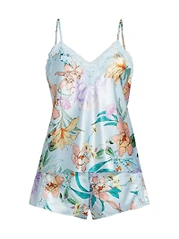 Josie 2-Piece Lace-TrimmedFloral Satin Camisole Set