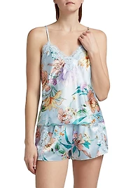 Josie 2-Piece Lace-TrimmedFloral Satin Camisole Set
