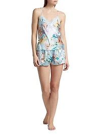 Josie 2-Piece Lace-TrimmedFloral Satin Camisole Set