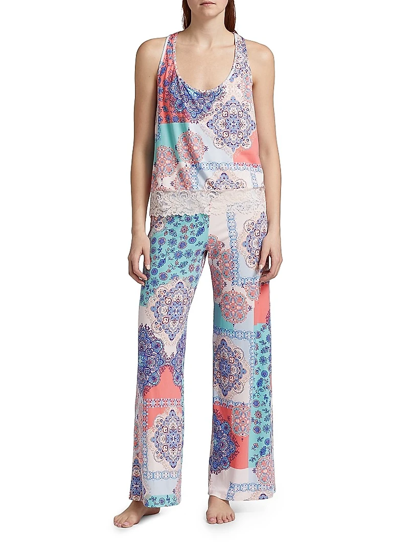 Talia Lace-Trimmed Paisley Patchwork Pajamas