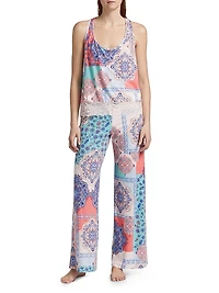 Talia Lace-Trimmed Paisley Patchwork Pajamas