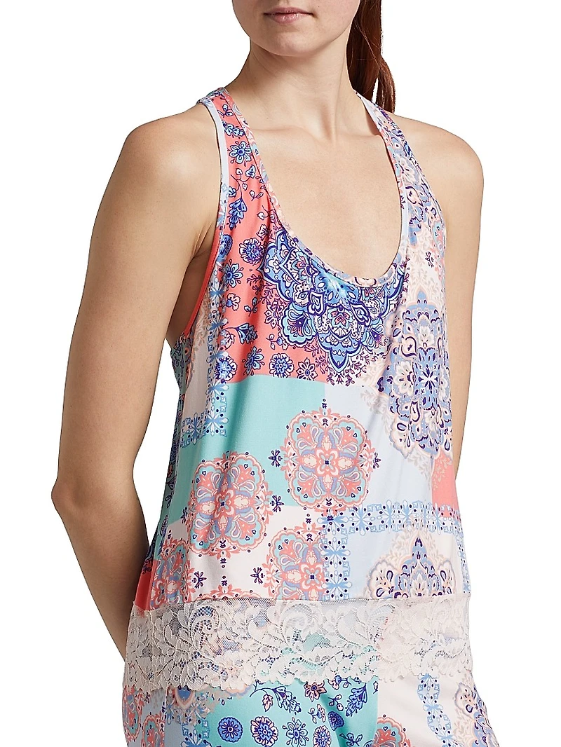 Talia Lace-Trimmed Paisley Patchwork Pajamas