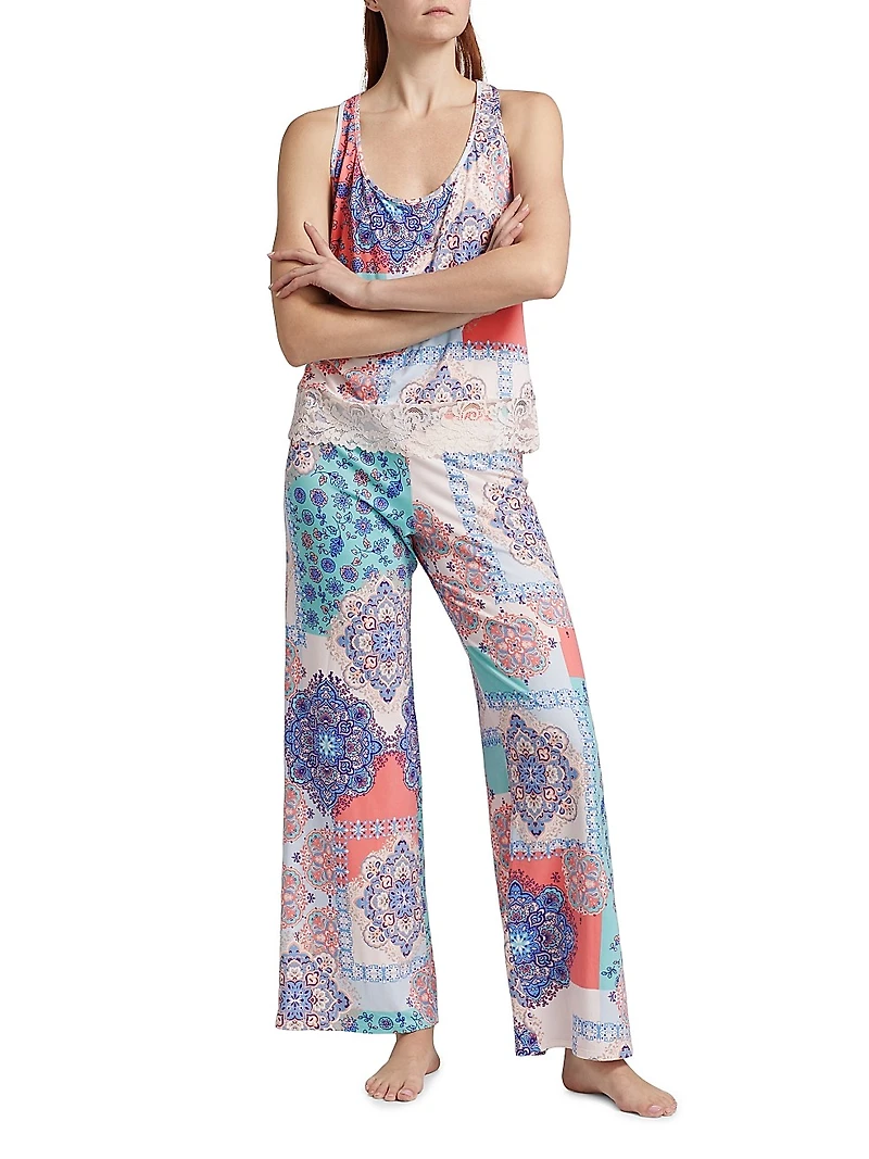 Talia Lace-Trimmed Paisley Patchwork Pajamas