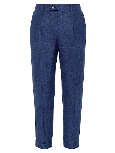 Linen, Wool and Silk Diagonal Leisure Fit Trousers