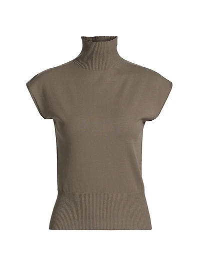 Sleeveless Wool Turtleneck Top