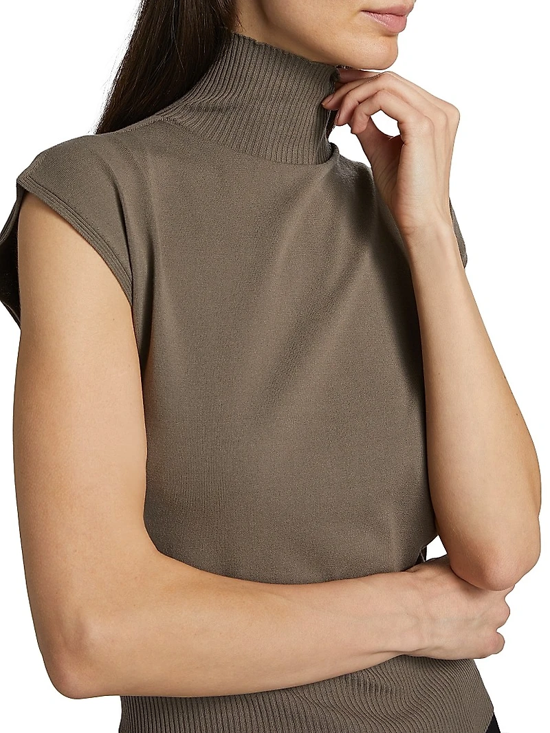 Sleeveless Wool Turtleneck Top