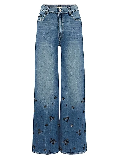 Hepburn Wide Leg High Rise Embellished Jeans